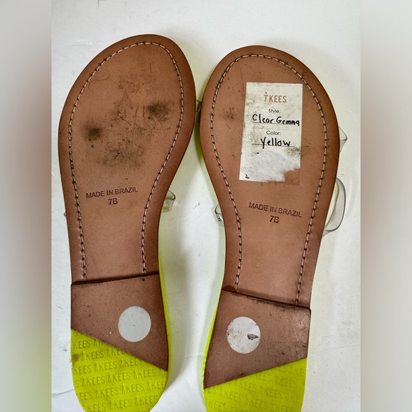 TKEES NEW Gemma Clear Neon Yellow Sandals Flats Leather Brazil Summer Minimalist - Picture 6 of 13